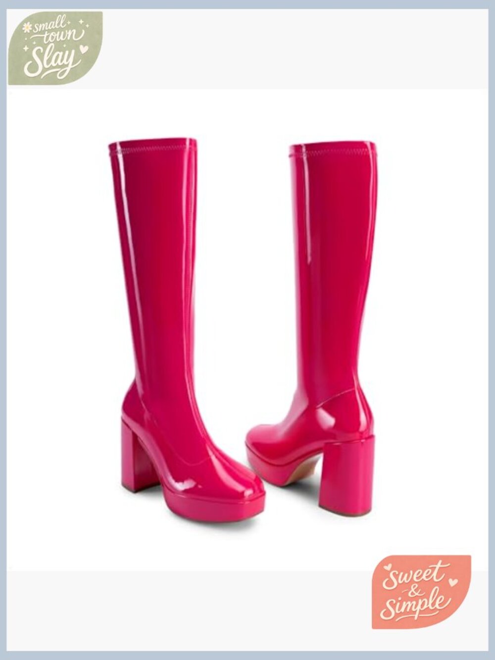 Women's Platform Knee High Boots Chunky Heel Side Zipper Vegan Leather - Picture 5 of 7